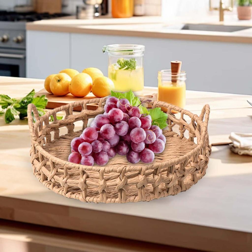 Handwoven Fruit Storage Baskets Wicker Storage Bowls Round Paper Rope Snack Serving Tray for Shelf Counter Bedroom Home Decor