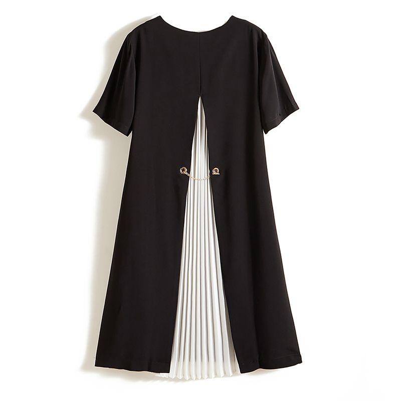 

Французское Одиночное Светское Черное Платье! Женское летнее платье из рами, не требующее глажки, с коротким рукавом, плиссированное, лоскутное, многослойное, свободного кроя Black 3XL