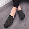 Men's Rhinestone Slip-On Leather Loafers - Pointed Toe, Large Size, British Casual Style.