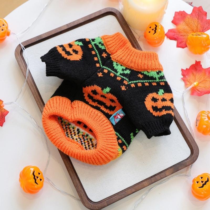 Pumpkin Pattern Pet Sweater Knitwear for Small Dog Cats Pullover Costume 2 Leg Clothes For Halloween Party Cold Weather