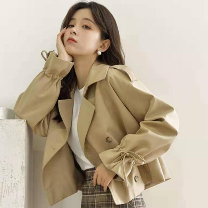 Women Korean Style Loose Short Blazer Windbreaker Casual Commute Outerwear S хаки
