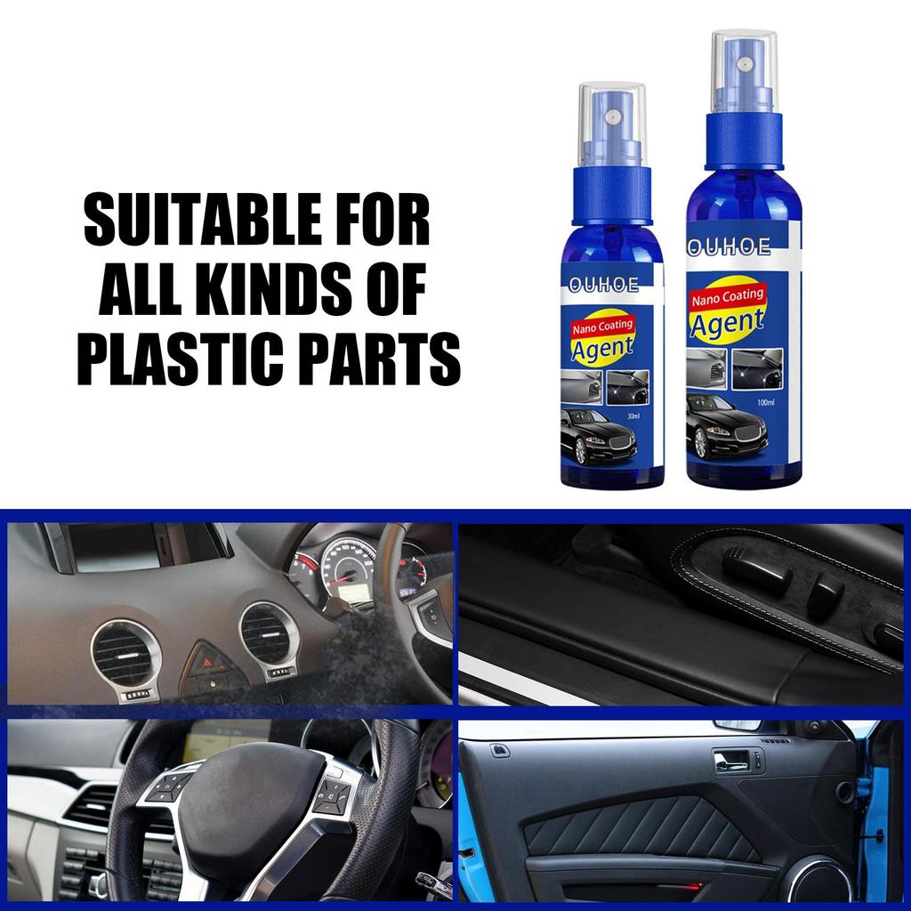 OUHOE Car Plastic Interior Restore Spray Dashboard Trim Refinish Polish Anti Dust Anti Aging Seat Door Panel Care Agent 100ml