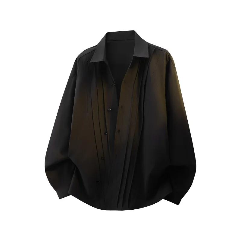 2026 Frühling Sommer Herren Schwarz Weiß Hemd Herren Trendiges Design Hemden Herren Freizeit Locker Hemd Herren Langarm Koreanisches Hemd