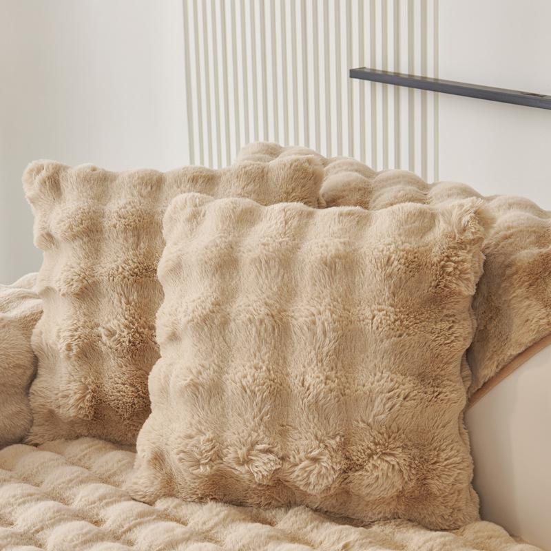 Thickened Plush Sofa Cover Winter Rabbit Plush Warm Sofa Cushion Non-Slip Backrest Cushion Sofa Dust Decoration Soft Comfortable