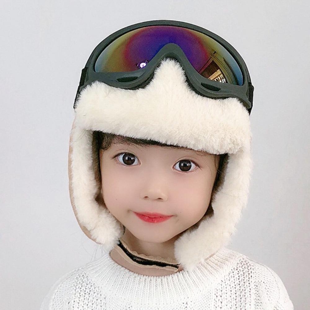 Cute Ear Protection Hats Goggles Plush Pilot Hat Fashion Kids Bear Ears Hat  Winter
