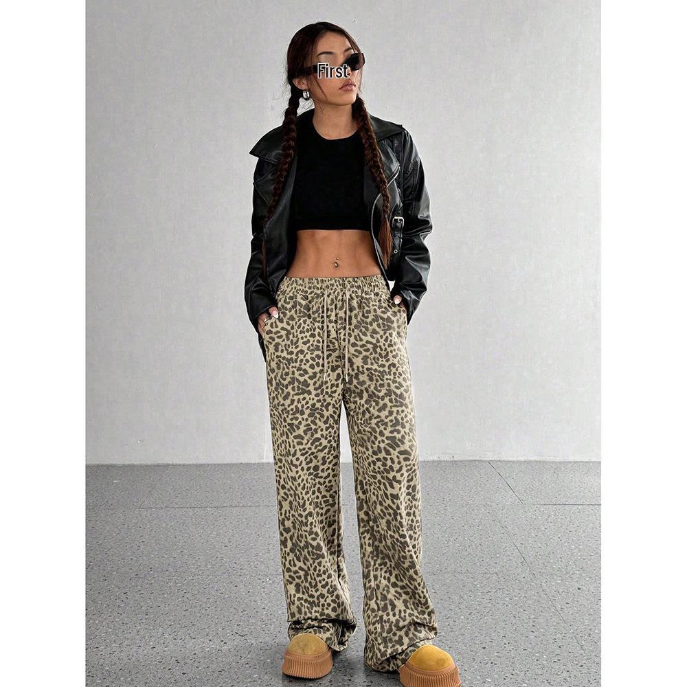 Women's Leopard Print Wide-Leg Casual Pants - Loose, Versatile, Long