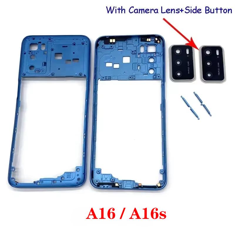 Per OPPO A5s A5Xs A15 A15s A16 A16s A36 A54 A74 A93 A57 A76 4G 5G Telaio Centrale Scocca Cornice + Pulsanti Laterali + Lente Fotocamera