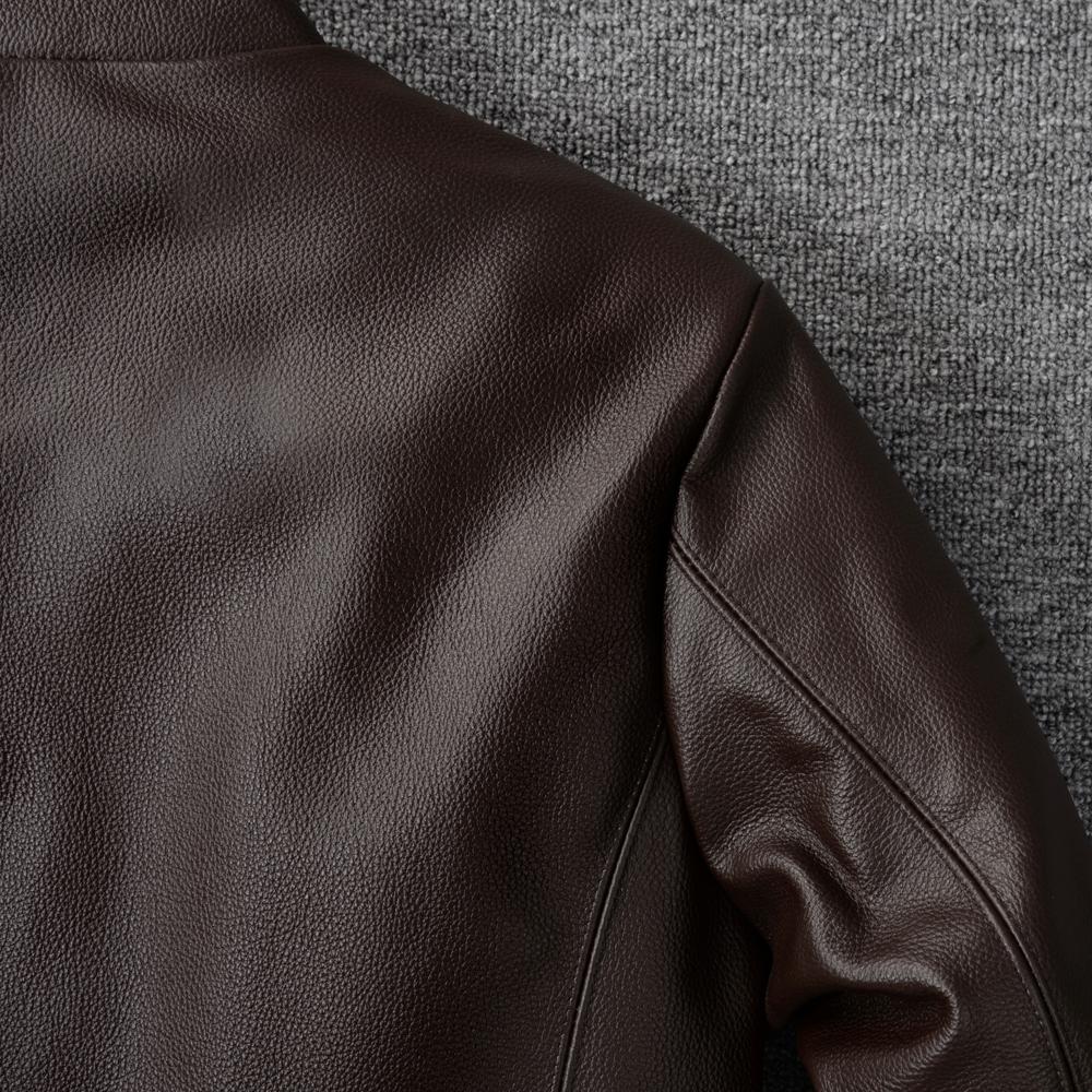 Casual Men Leather Jacket Thin Soft Cow Leather Black Brown Standard Collar Men's Short Coat Spring