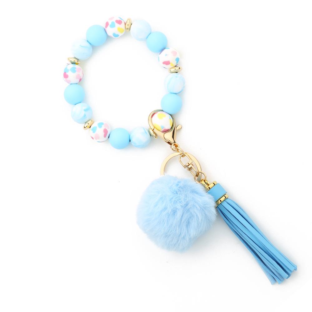 Silicone Bead Bracelet with Pom-Pom Keychain & Tassel Pendant - 2024 Women's Style