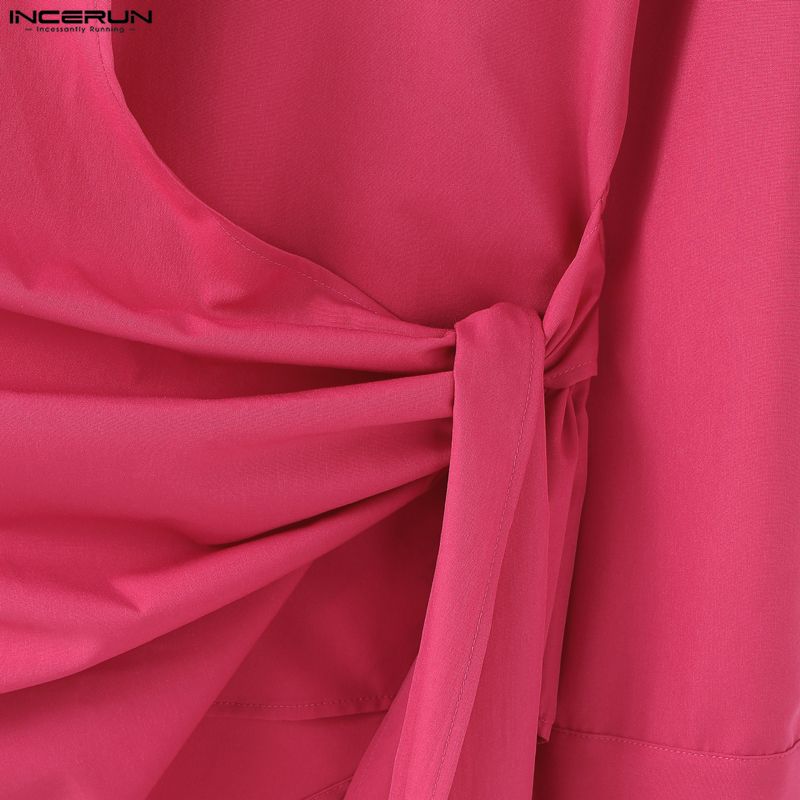 INCERUN Spring Men Lapel Neck Long Sleeve Irregular Twisted Casual Shirts Tops