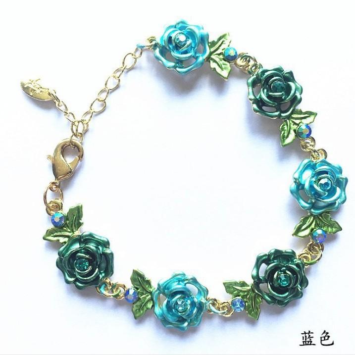 Bracelet Ethnique Rose en Alliage Vintage, Bijou de Poignet Floral Exagéré pour Femmes