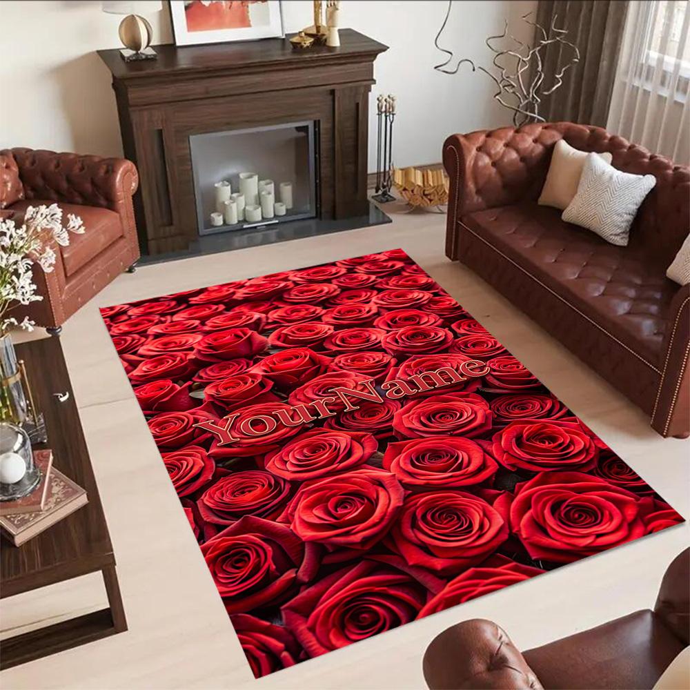 Rose Customize Your Name Floor Rug Office Rug Design for Living Rooms Balcony Study Room Foyer Antislip Carpet Decorate Offices Wedding Party Gift