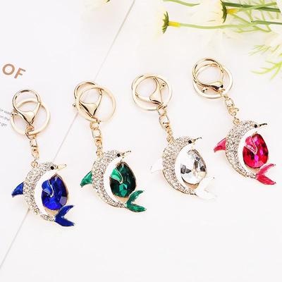 Rhinestone Dolphin & Whale Cartoon Keychain - Ocean Charm Pendant Gift