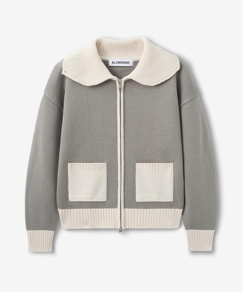 BLOND9 Shawl Collar Coloration Knit Zip-Up_Gray