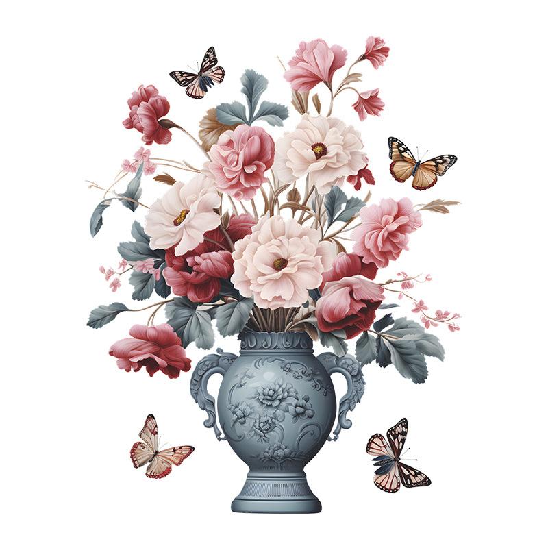 Målade Blommor Fjäril Vintage Vas Vardagsrum Veranda Hemdekoration Väggdekaler