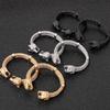 Gotisch Goldfarbe Edelstahl Wolf Löwenkopf Offener Armreif Manschettenarmband für Mann Herren Männlich am Handgelenk Schmuck Zubehör