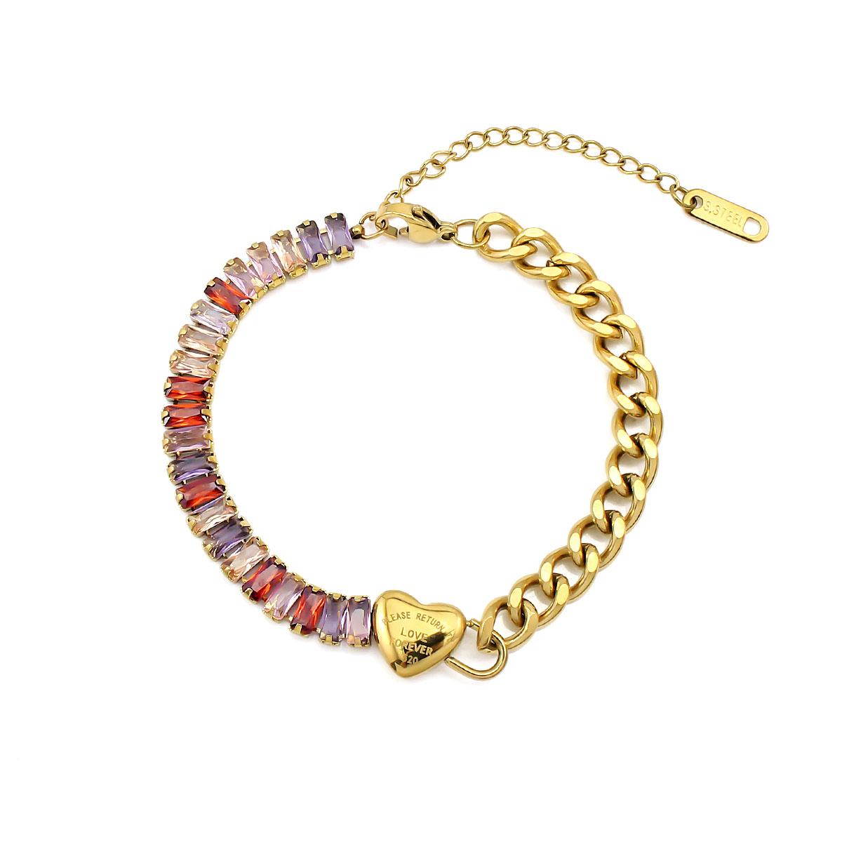 New Women s Heart-Shaped  Lock Fashion Bracelet Waterproof Stainless Steel Silver Gold-Plated Zircon Individual Stylish