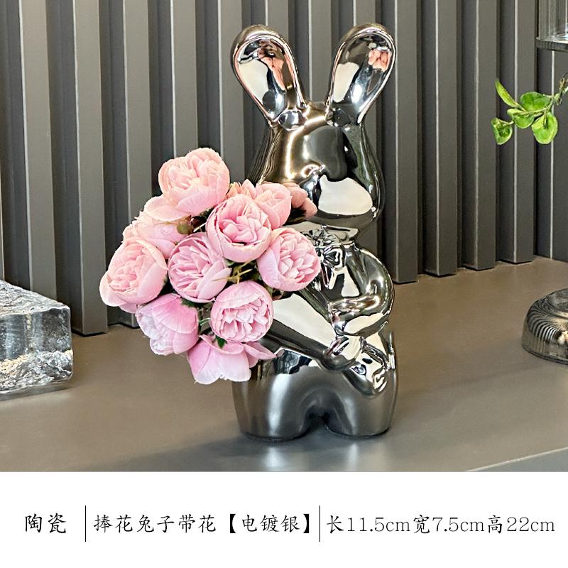 Creative Art Holding Rabbit Vase Luxury Vase Ornaments Living Room Flower Arrangement Desktop Decoration Housewarming Gift