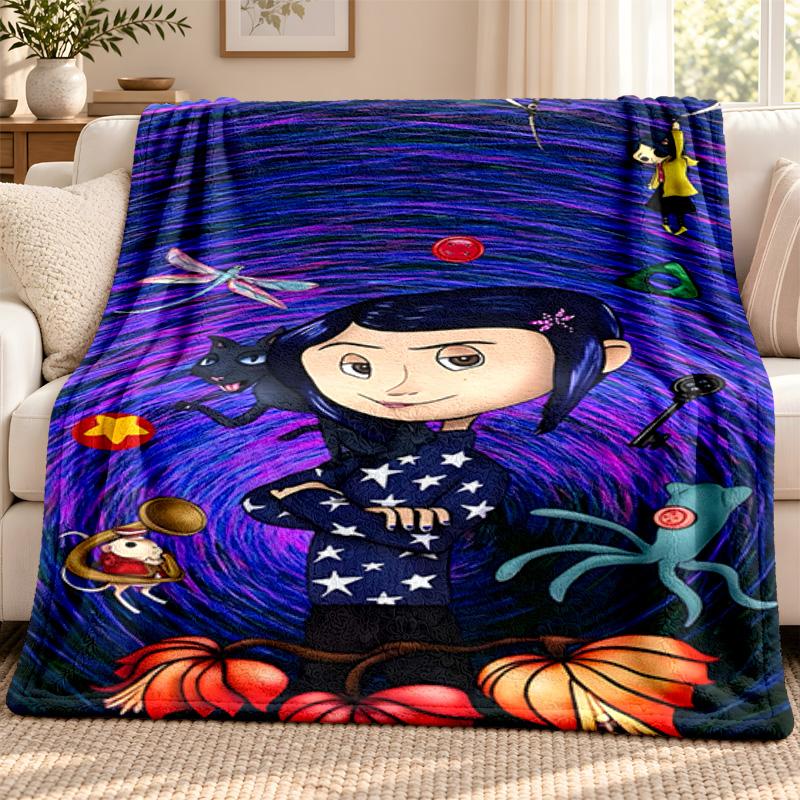 Coraline Blanket Flannel Blanket Soft Cozy Plush Throw for Sofa Bed Lightweight Home Decoration Outdoor Camping