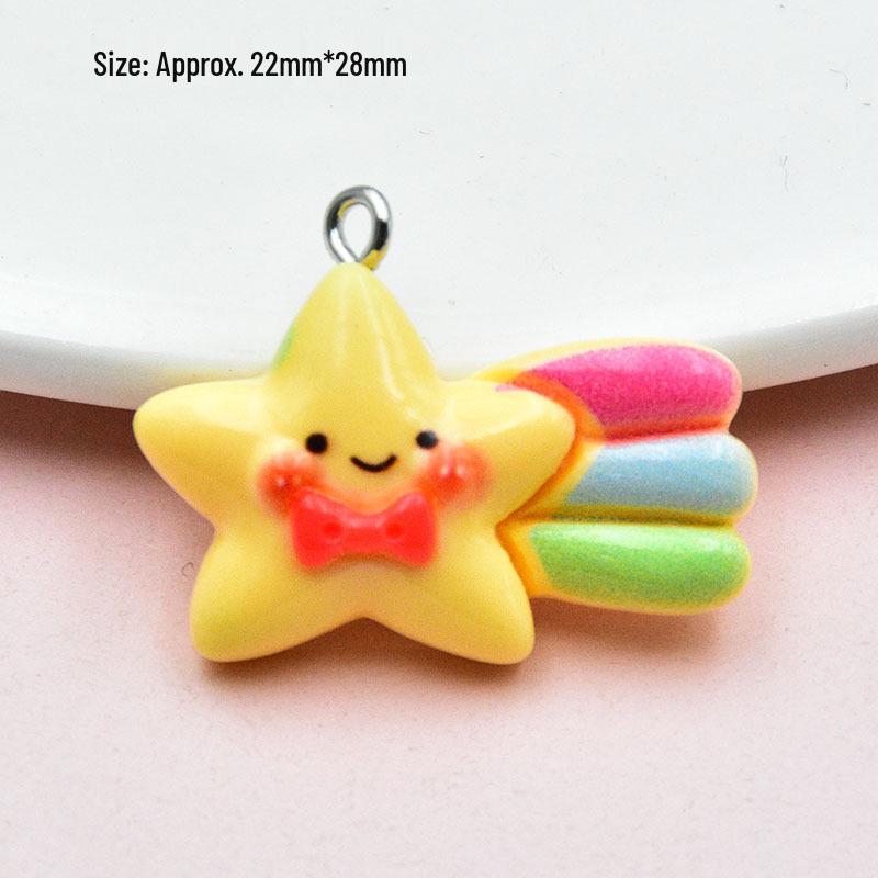 Cartoon Cloud & Rainbow Keychain Pendant - Cute Resin Glossy Jewelry Accessory