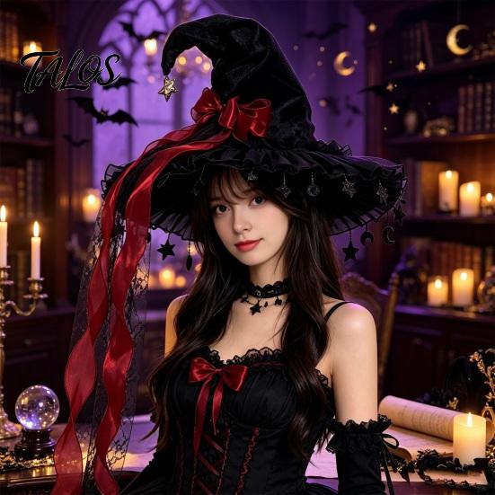 Adjustable Witchy Hat Halloween Witch Hat, Gothic Dark Wizard Costume Headpiece for Women, Spooky Velvet Cone All Year Round Fashion Accessory