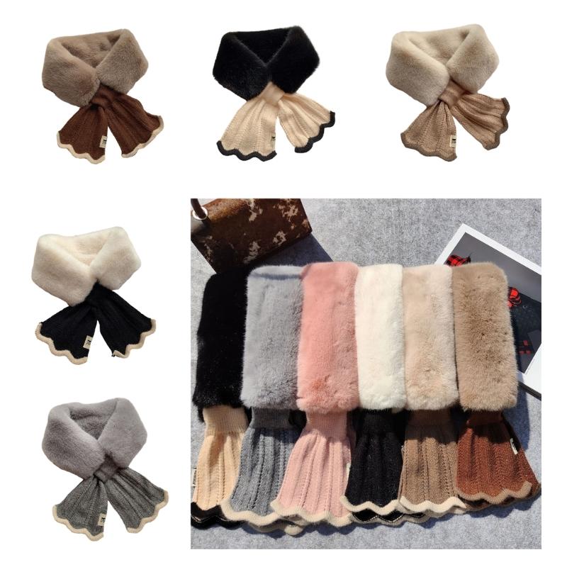 Damen Strickschal Niedlicher Kragen Nackenwickel Damen Verdicken Winter Nackenwärmer Überkreuzt Pelzig Verdicken Schal