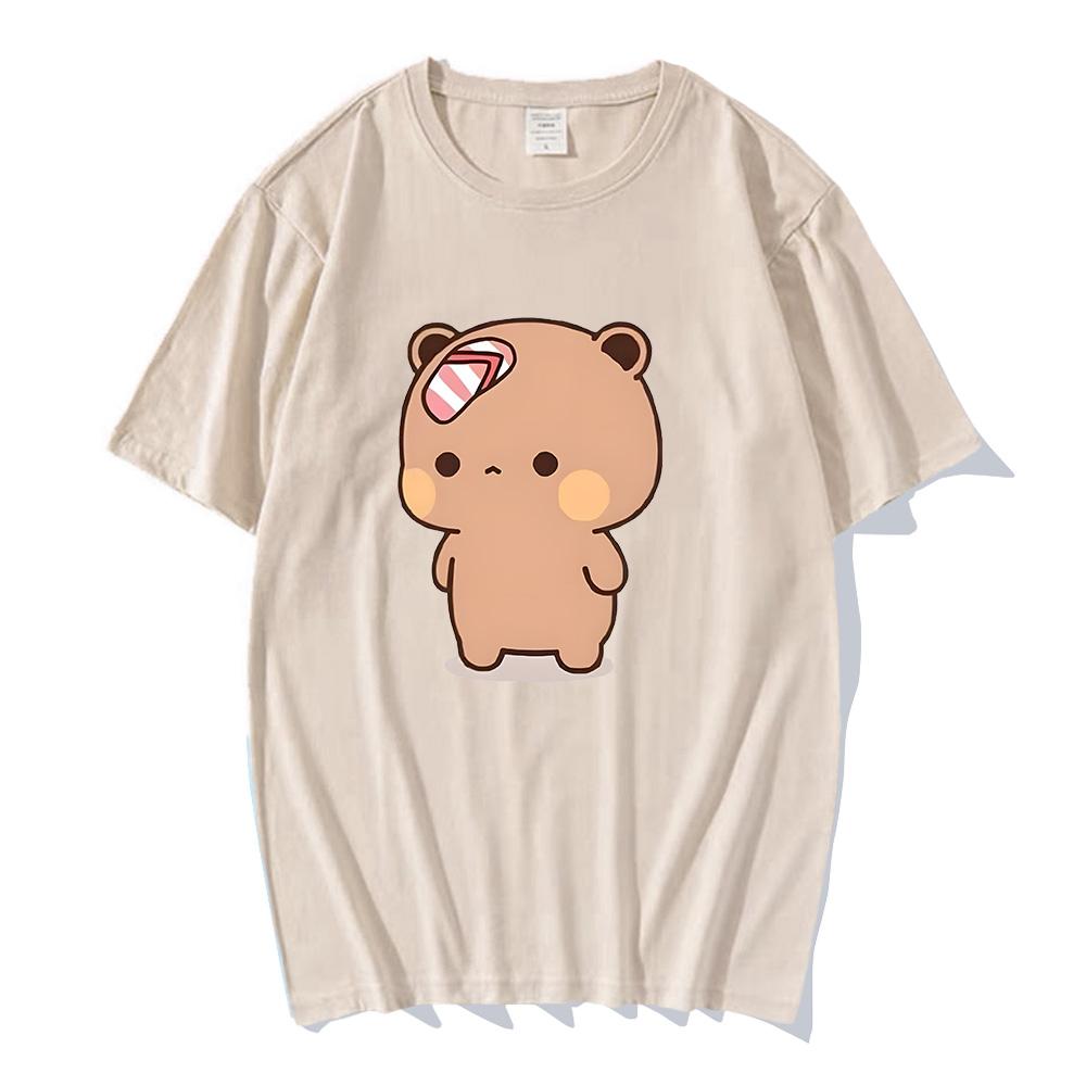 Couple Bubu Is Throwing Flip-flops At Dudu T-shirt Funny Valentines Day Clothes Cute Panda Bear Bubu Dudu Tops Y2k Cotton Tshirt