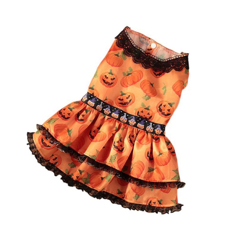 Creative Pet Halloween Dress Pumpkin Pattern Pet Pumpkin Lace Dress  Pet Supplies
