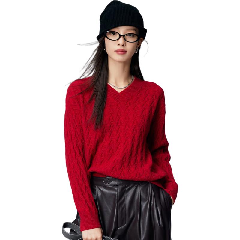 Palo Women's 100% Cashmere V-Neck Cable Knit Sweater