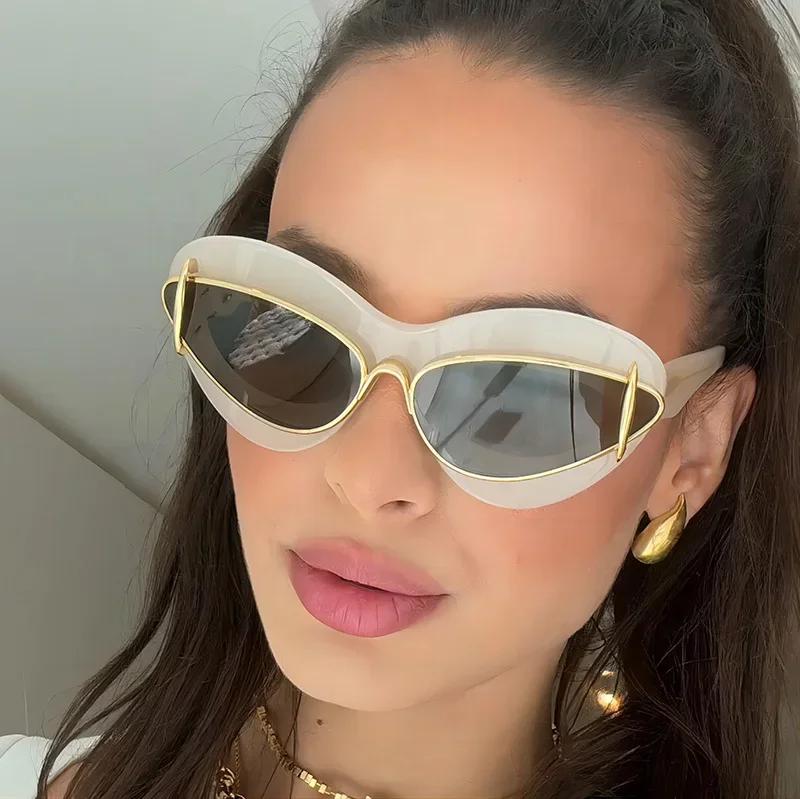Sexy Cat Eye Sunglasses Women Luxury Vintage Y2k Punk Sun Glasses Retro Eyewear Shades UV400 Double Frame