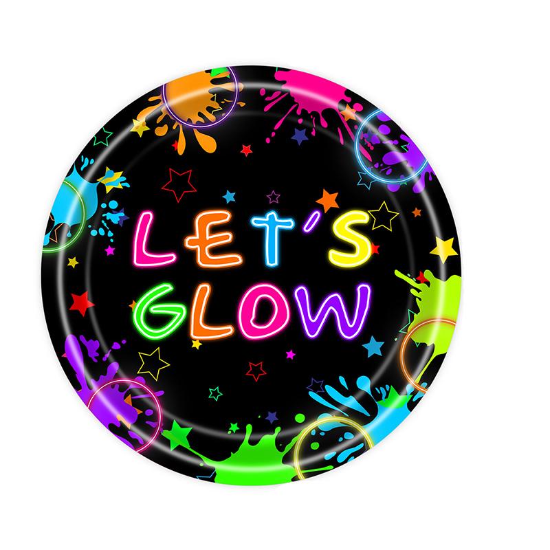 Neon Glowing Theme Party Disposable Tableware Tablecloth Happy Birthday Party Decoration Kids Boy Girl Paper Plates Cups Napkin