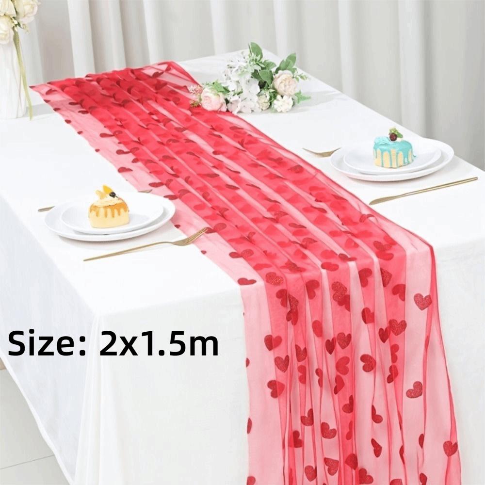 Durable 2x1.5m Heart Gauze Table Runner Romantic Home Decoration Valentine's Day Tablecloth Dining Table Decor Anniversary