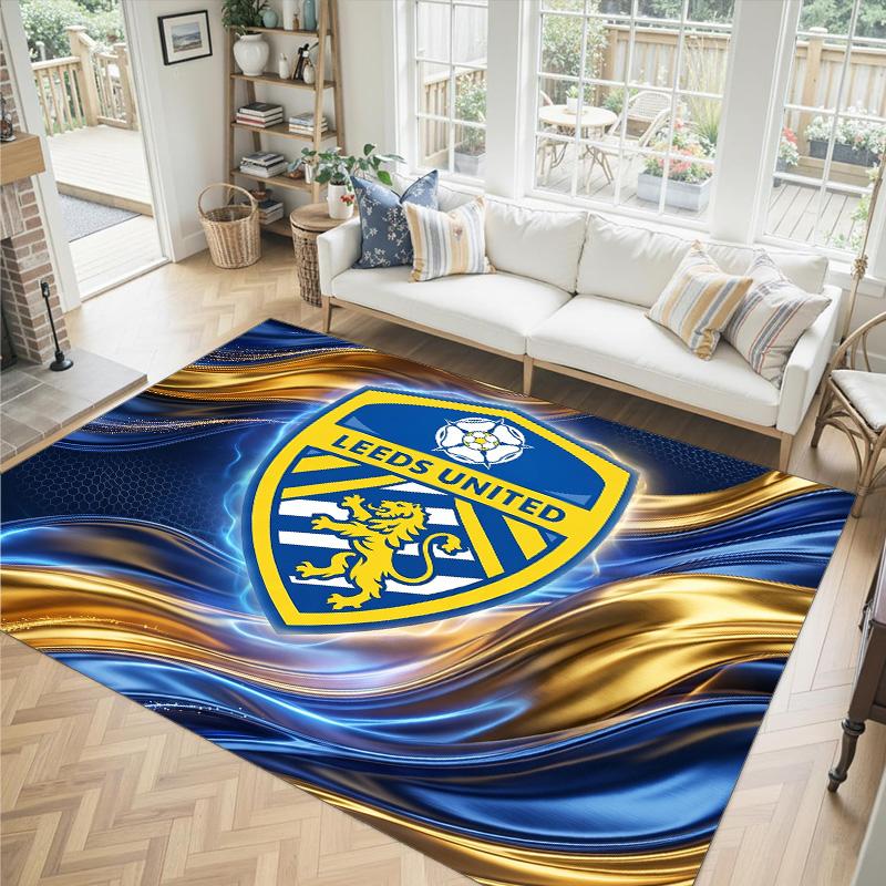Leeds United Football Design Crystal Velvet Carpet Cozy Non?Slip Printed Rug For Bedroom Living Room Entrance