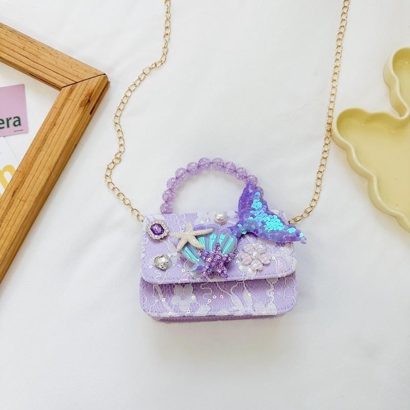 Adorable Mermaid Pearl Handbag 2024 Summer Lightweight Pu Bag For Kids Daily Use