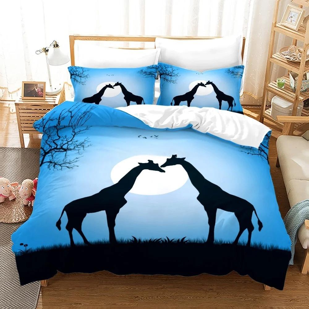 African Animals Giraffe Sunset Bedding Set 3D Duvet Cover Set Bedspread For Boys Girls Kids Home Textiles Microfiber Bedspread