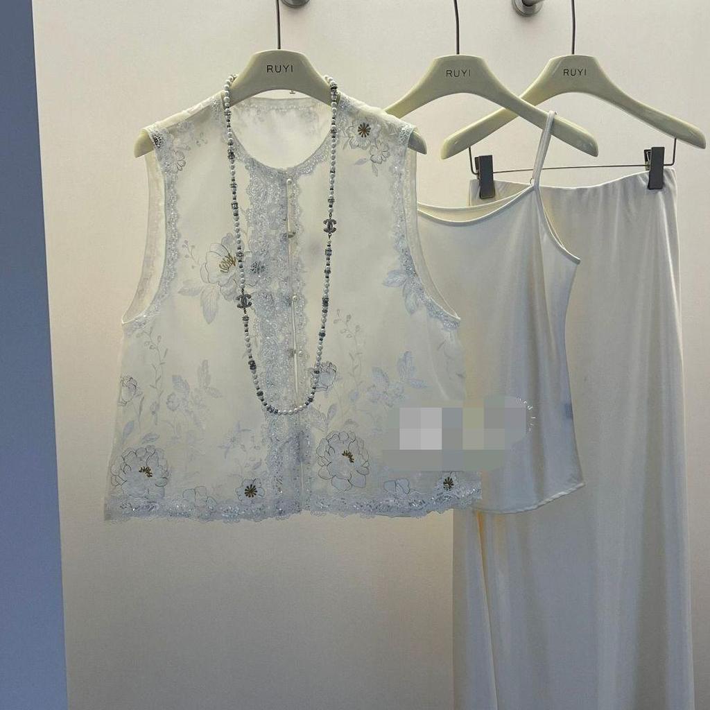2025 new vest vest summer thin temperament summer top beaded embroidered vest