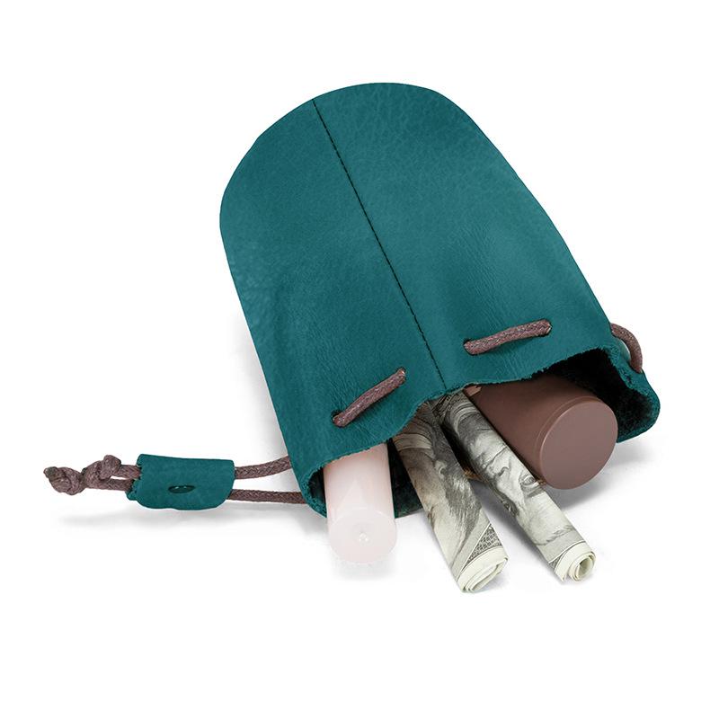 Vintage Leder-Münzbörse - Obernarben-Rindsleder, Kleine Geldbörse, Lippenstift-Aufbewahrung mit Kordelzugverschluss