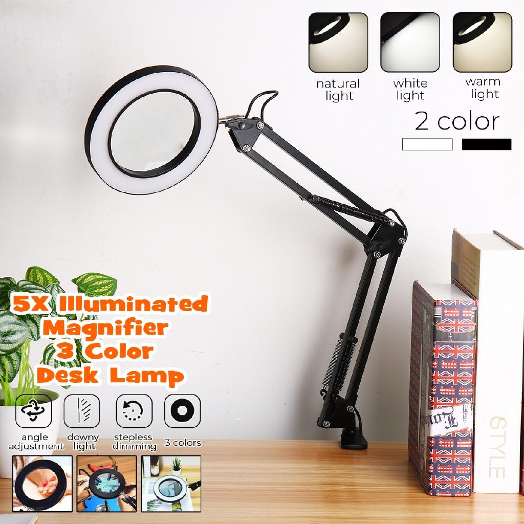 12W USB5X White/Black Folding Magnifier Table Clamp Soldering Third Hand Tool 3 Colors LED Illuminated Lamp Magnifying Glass
