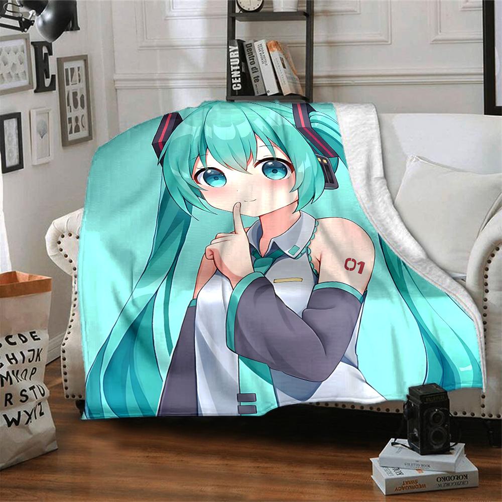 1pc Virtual Vocaloid Idol Flannel Blanket,Ultra Soft Warm Plush Throw for Home Bedroom Bed Sofa Cover Camping Picnic Gift Y72446
