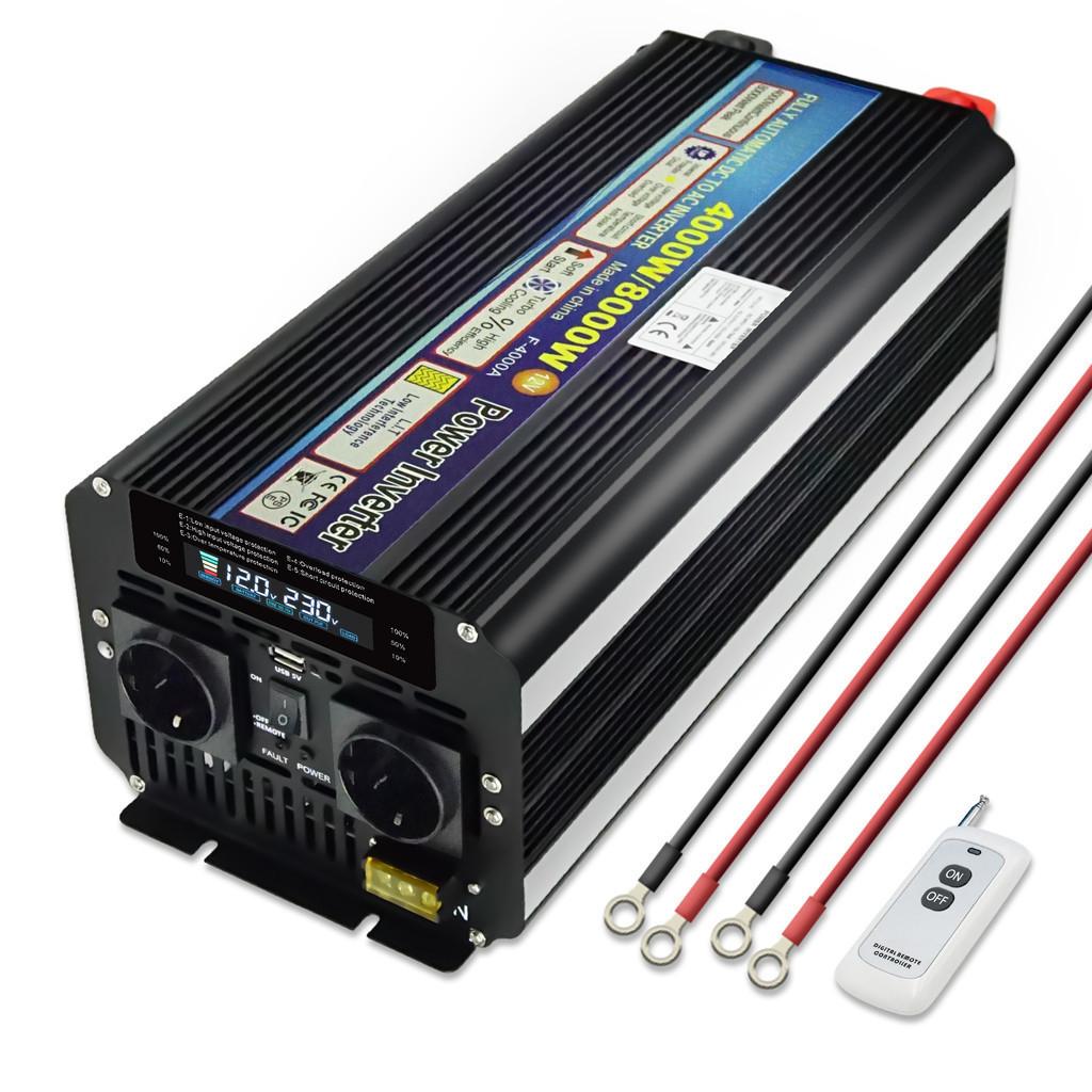 8000W High Power Car Inverter Solar Power Sine Wave Converter Outdoor Travel LCD Display Battery Inversor