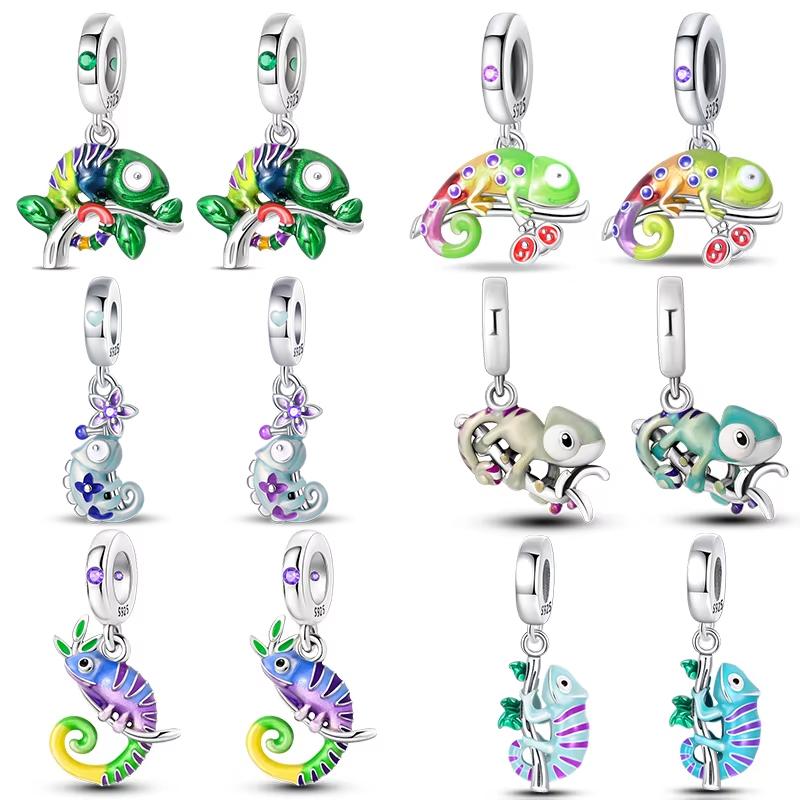 100% Copper Colorful Chameleon Animal Charms Beads Fit Qikaola Original Bracelets Diy Birthday Jewelry Making