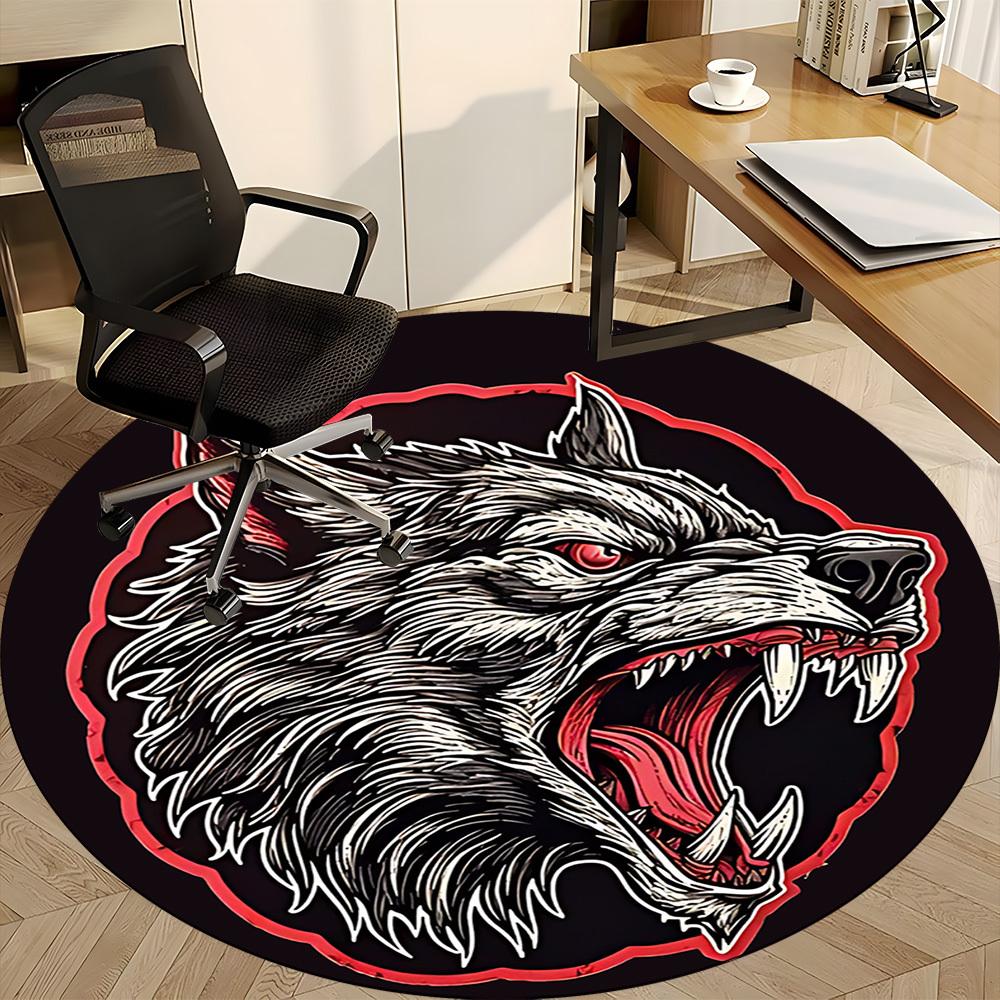 1 szt. Okrągły dywanik Wolfpack Alpha Office, Pod krzesła biurowe, Sypialnia, Salon, Wystrój domu, Dekoracja pokoju
