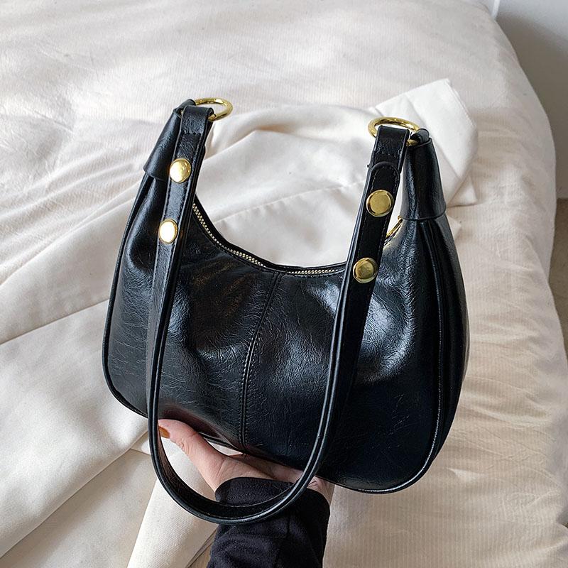 

1 однотонная наплечная сумка для женщин, универсальная сумка через плечо, модная сумка-подмышка, в которую помещается мобильный телефон (20cm Max Length 30cm) чёрный