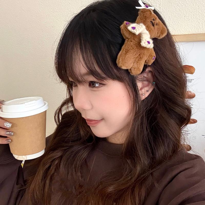 Niedliche Kleine Bär Plüsch Haarspange Cartoon Stofftier Haarspange Süße Ponyclips Mädchenhafte Herbst- und Winter-Haaraccessoires