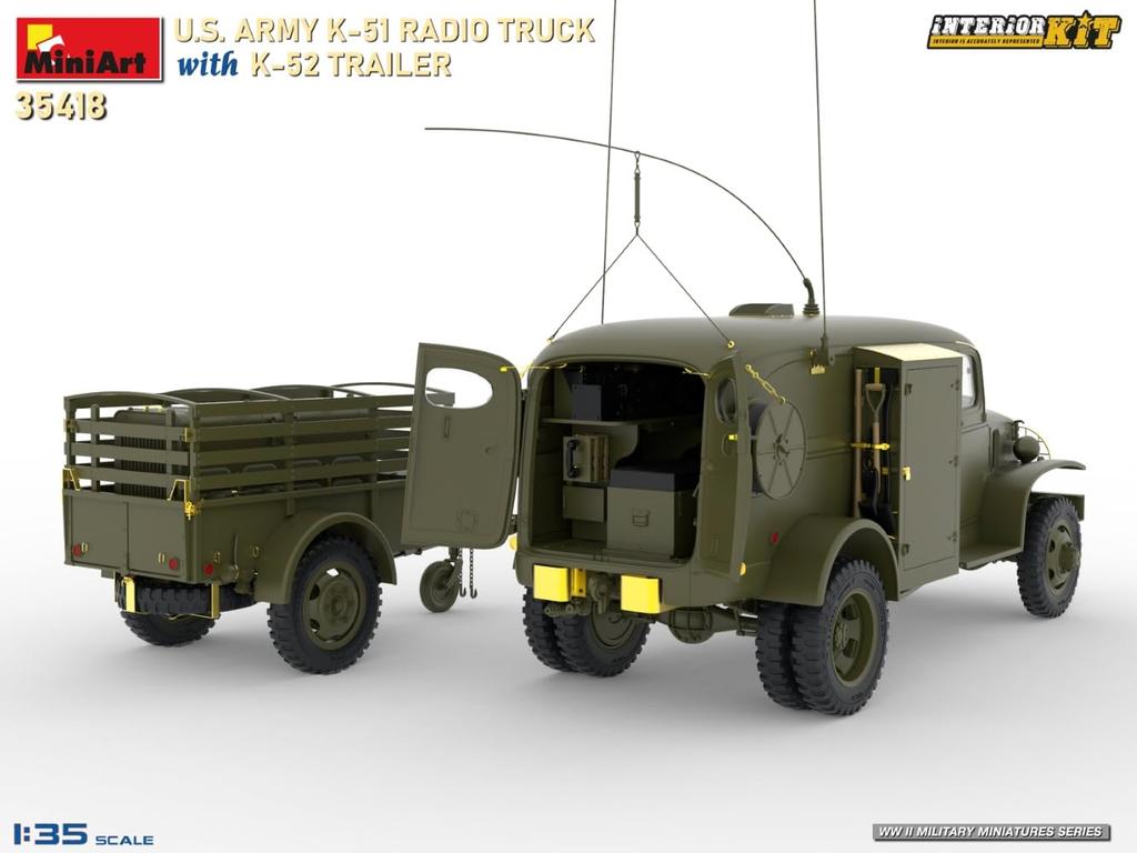 MiniArt Interior Kit Series Scale WWII Army Radio Truck with Full Plastic Model Kit MA35418 1/35 U.S. K-51 K-52 Trailer, Interior,