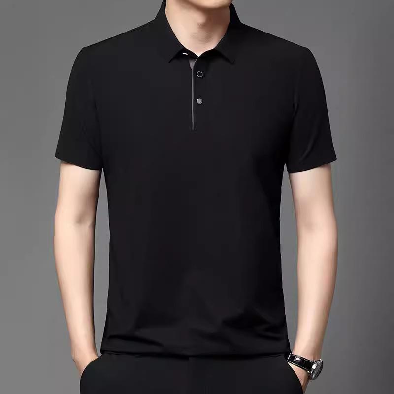 Men's Ice Silk Short Sleeved Lapel T-shirt Loose Business Casual Polo Shirt Summer Sweatshirt Top T-shirt Solid Color