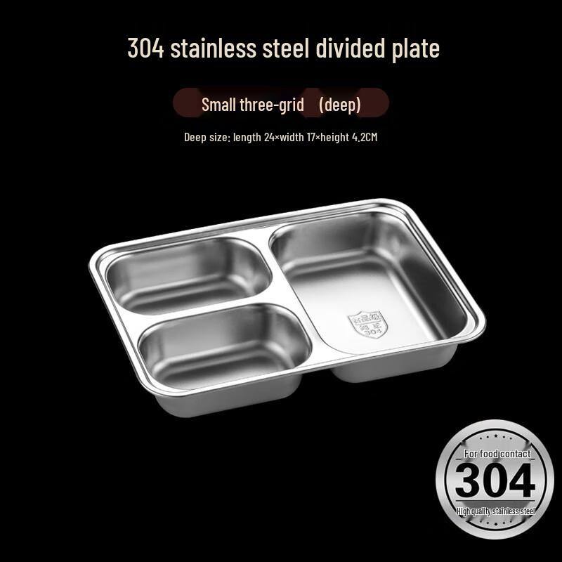 LIJIA FITMENT Stainless Steel 3-Compartment Lunch Box & Meal Tray