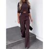 Crop Cropped Top Wide-Leg Pant Suit Crop-Top Short Top Loose Pants Two-piece Set