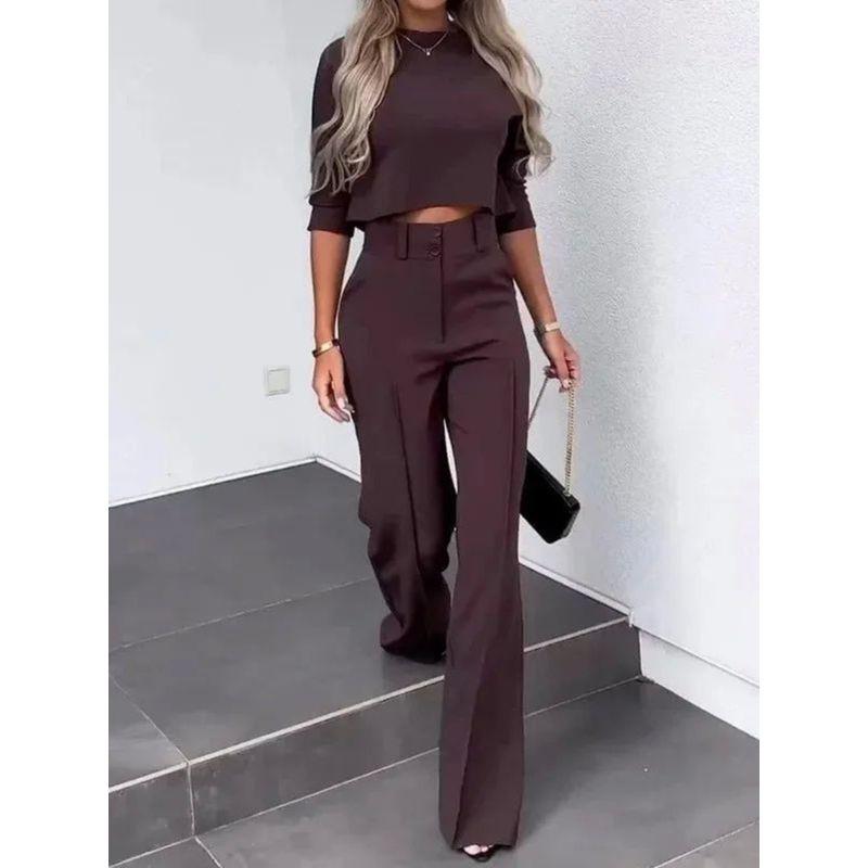 Crop Cropped Top Wide-Leg Pant Suit Crop-Top Short Top Loose Pants Two-piece Set