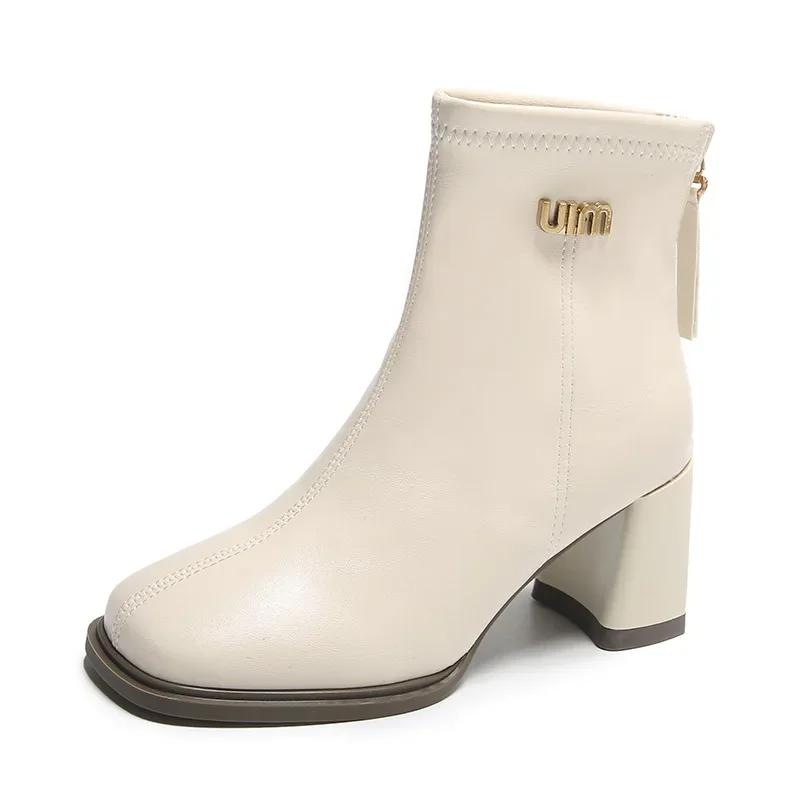 Hot Sale Short Boots Women Autumn and Winter New British Style Women's Shoes Square Fashion Thick with Women Back Zipper Boots